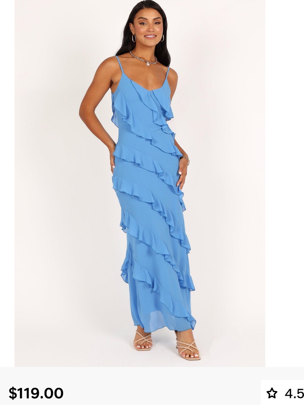 Petal + pup adjustable strap ruffle down evening dress in blue Size 8
